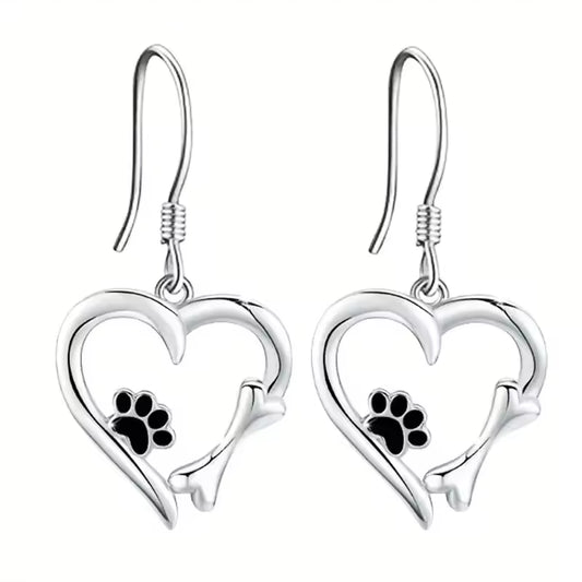 Dog Footprint Heart Shape Drop Earrings