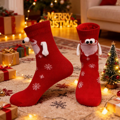 3D Cartoon Christmas Socks - 2 Pairs (Red and Green)