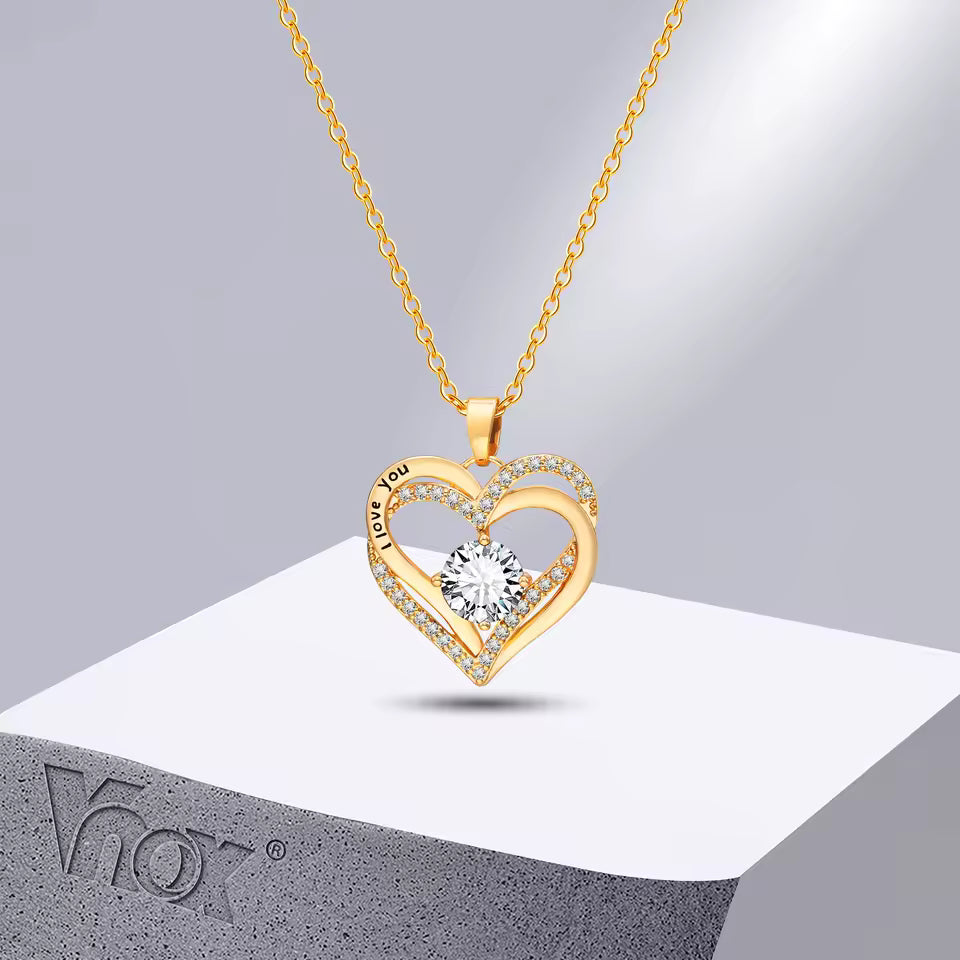 I Love You Engraved Double Heart Necklace