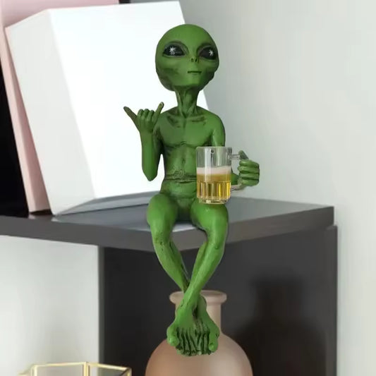 Beer Drinking Alien Resin Statue
