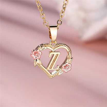 A-Z Letter Flower Pendant Necklace