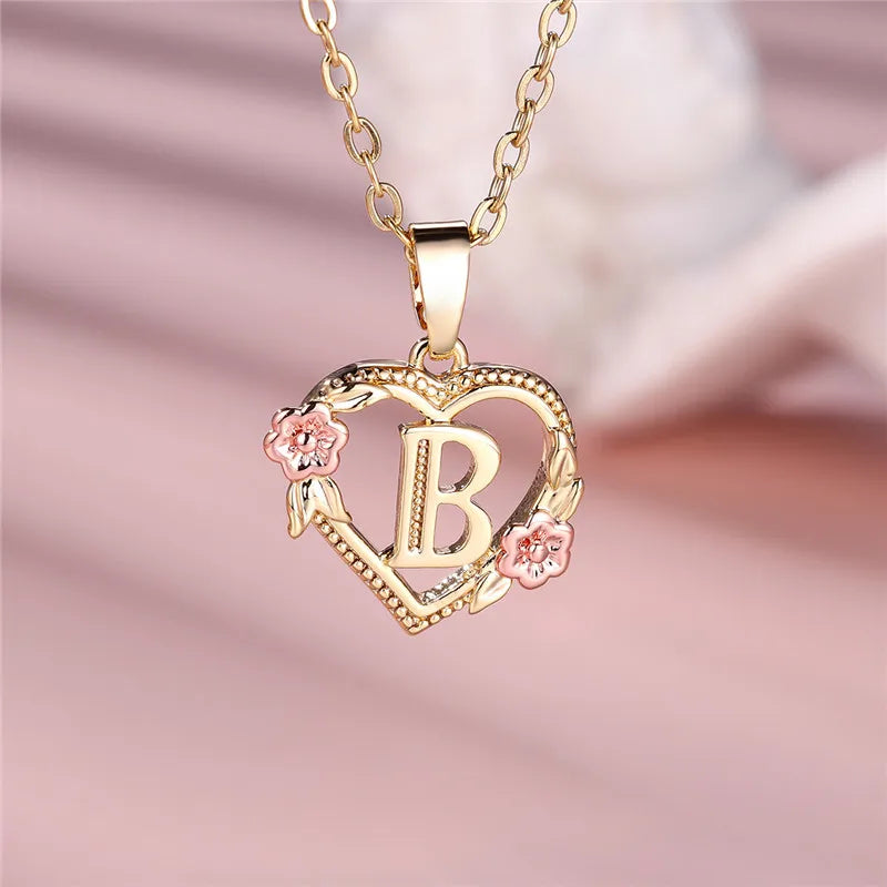 A-Z Letter Flower Pendant Necklace