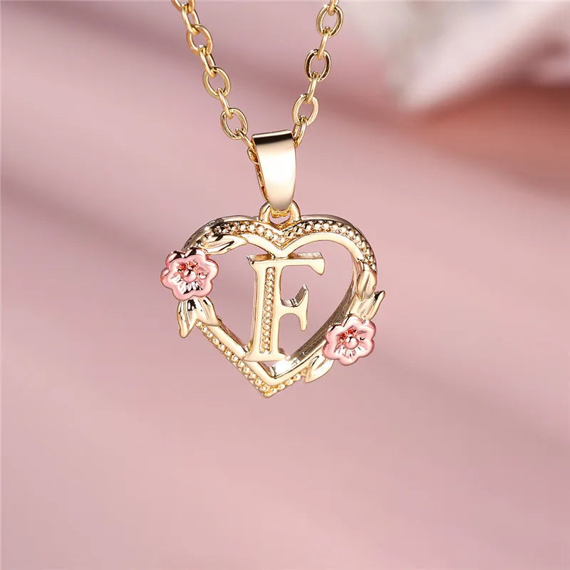 A-Z Letter Flower Pendant Necklace