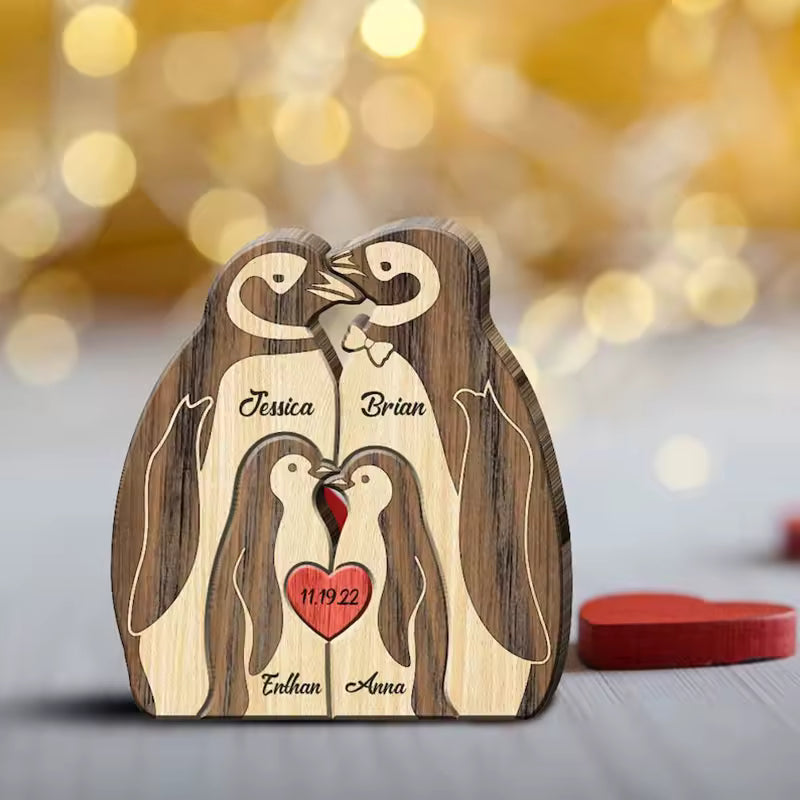 Personalized Wooden Penguin Family Puzzle