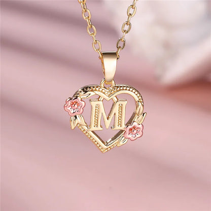 A-Z Letter Flower Pendant Necklace