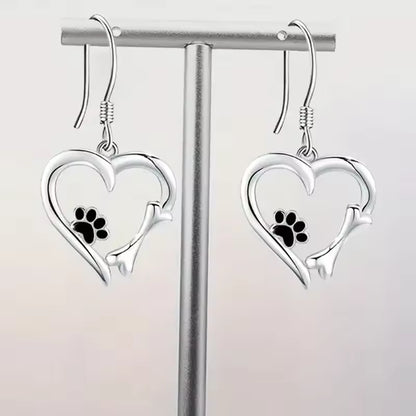 Dog Footprint Heart Shape Drop Earrings