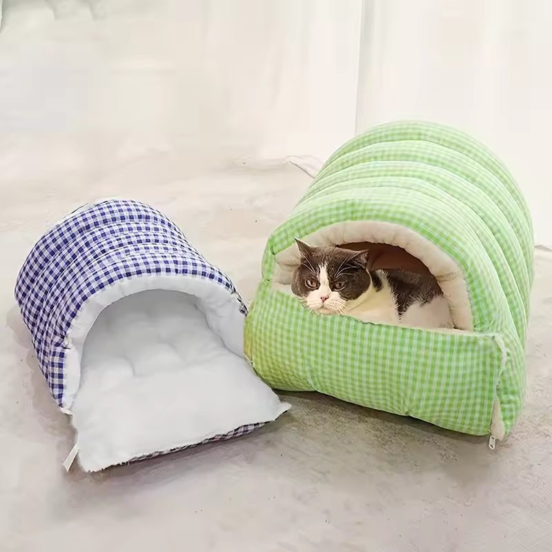 Warm, Detachable & Scratch-Resistant Gingham Pet House Bed QH7