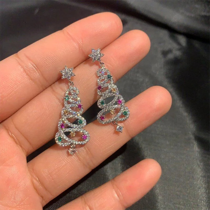 Christmas Tree Zircon Crystal Star Earrings