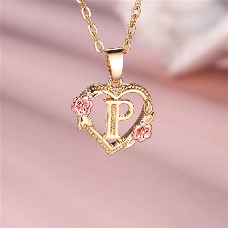 A-Z Letter Flower Pendant Necklace