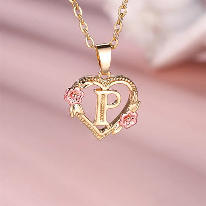 A-Z Letter Flower Pendant Necklace