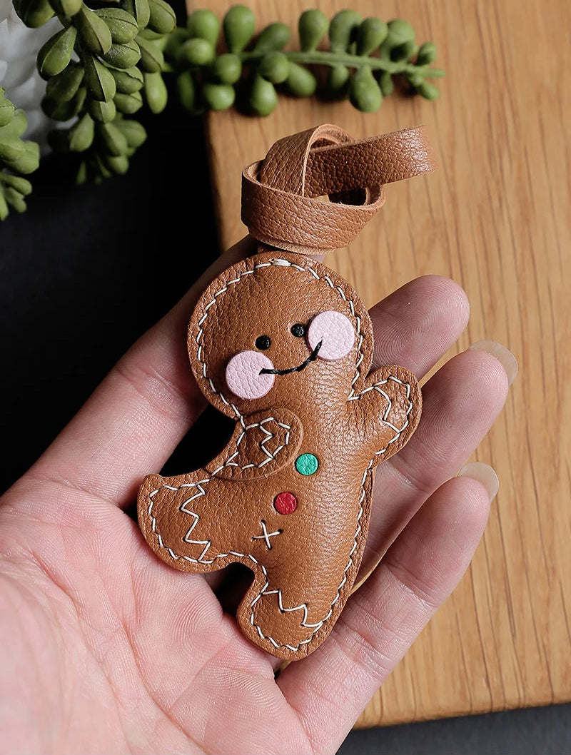 Handmade Leather Gingerbread Bag Charm