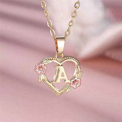 A-Z Letter Flower Pendant Necklace