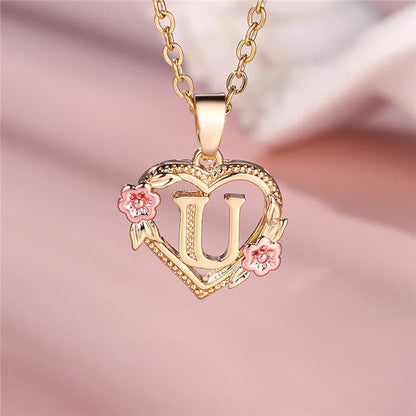 A-Z Letter Flower Pendant Necklace