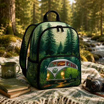 Vintage Green Camper Van Quilted Backpack CELV06