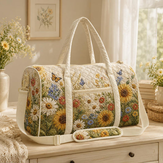 Cottagecore Sunflower Quilted Travel Bag CELV10