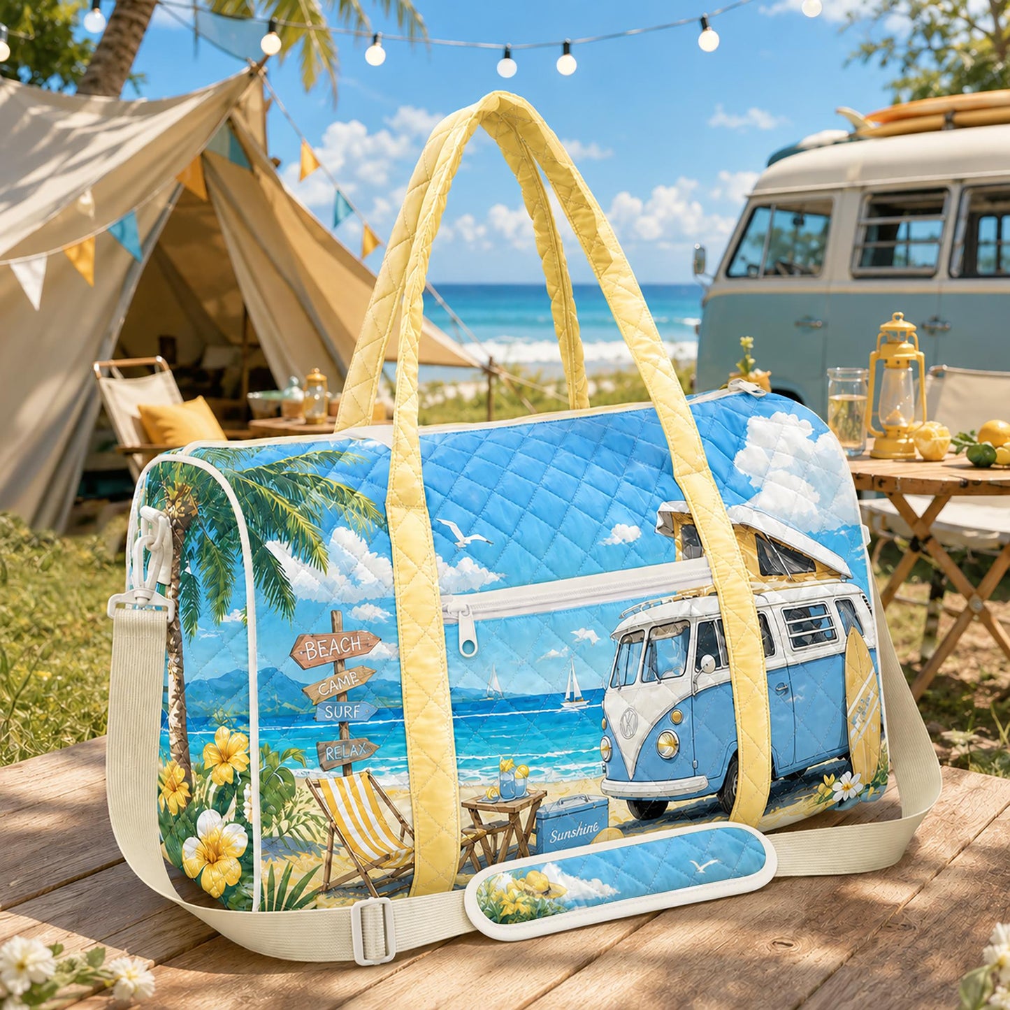 Ocean Breeze Surf Bus Quilted Travel Bag CELV13