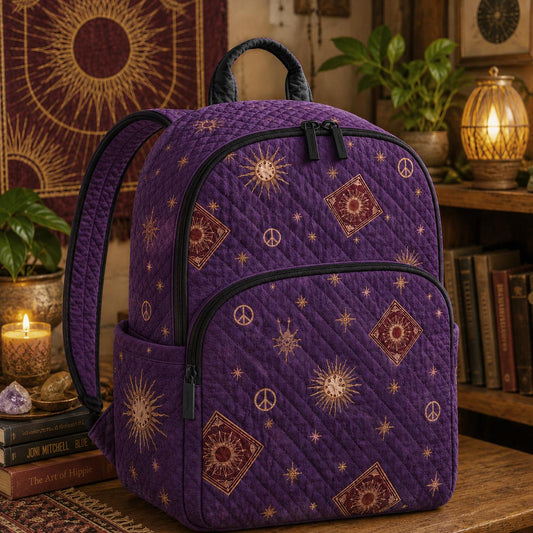 Boho Purple Sun & Moon Quilted Backpack CETN11