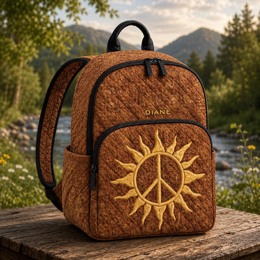 Custom Name Sun Peace Quilted Backpack CETN12
