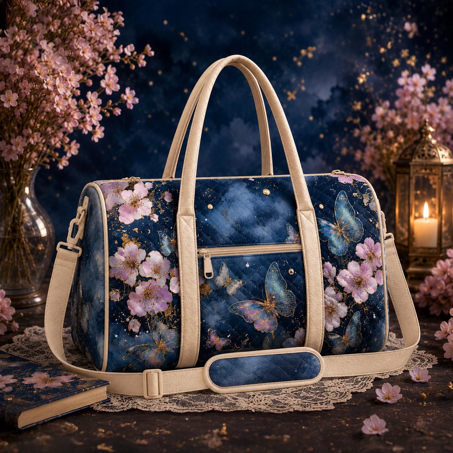 Starry Night Cherry Blossom Quilted Travel Bag CETP12