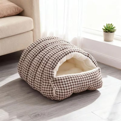 Warm, Detachable & Scratch-Resistant Gingham Pet House Bed QH7
