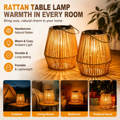 Outdoor Solar Boho Rattan Hanging Lantern LD74