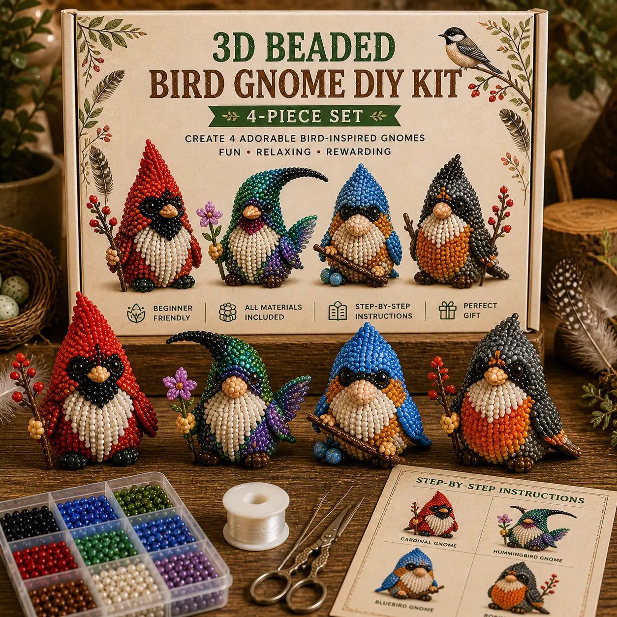 3D Beaded Gnome DIY Craft Kit - The Cozy Miniature World Series