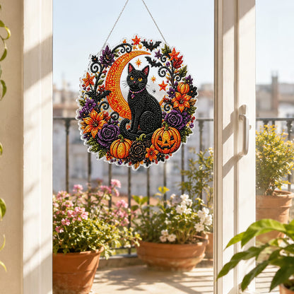 DIY Halloween Diamond Art - Black Cat & Moon Hanging Ornament
