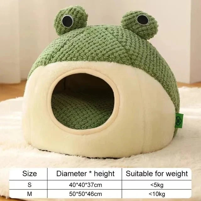 Cute Frog Hooded Cat Bed Pet House Bed QH2