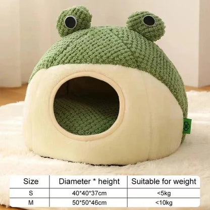 Cute Frog Hooded Cat Bed Pet House Bed QH2