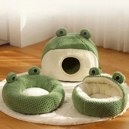 Cute Frog Hooded Cat Bed Pet House Bed QH2
