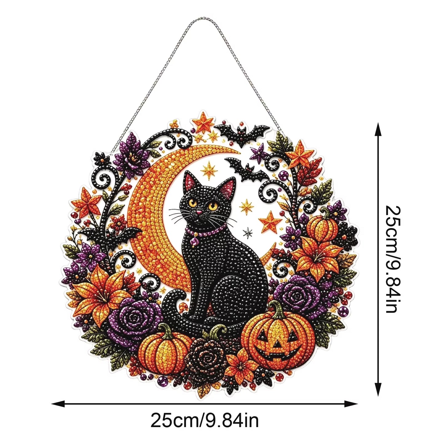 DIY Halloween Diamond Art - Black Cat & Moon Hanging Ornament
