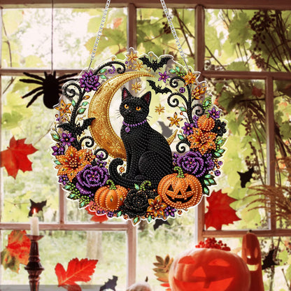 DIY Halloween Diamond Art - Black Cat & Moon Hanging Ornament