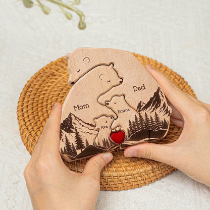 Hugging Bear Family New Version - Personalized Wooden Bear Family Puzzle