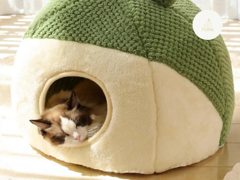 Cute Frog Hooded Cat Bed Pet House Bed QH2