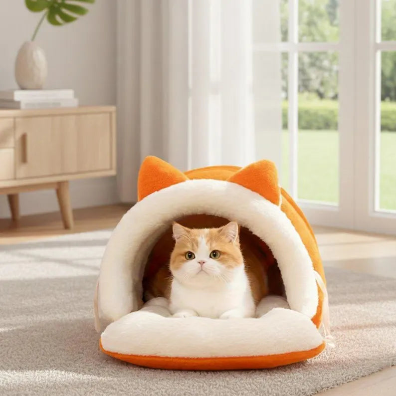 Warm Soft Sleeping Nest Cat Ear Pet House Bed QH3