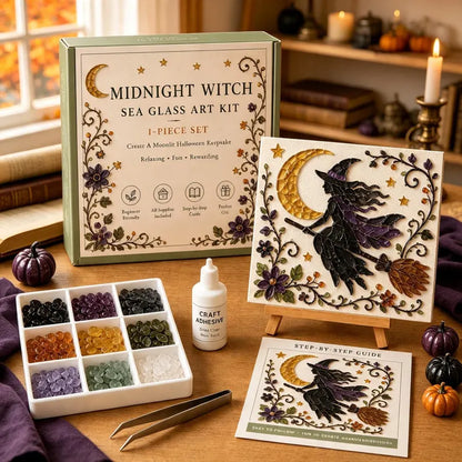 DIY Midnight Witch Sea Glass Mosaic Art Kit, Cozy Halloween Fall Decor