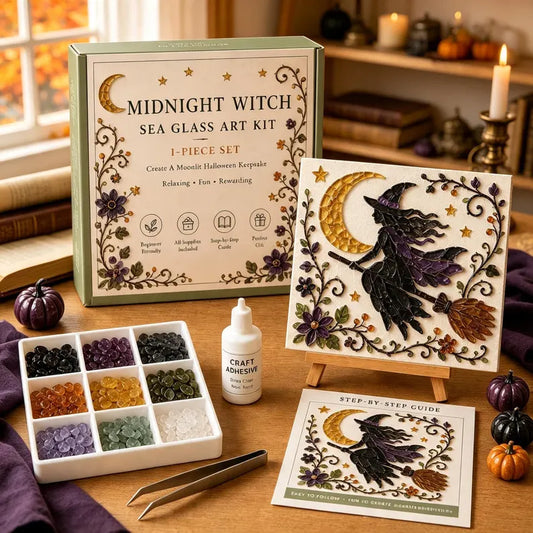 DIY Midnight Witch Sea Glass Mosaic Art Kit, Cozy Halloween Fall Decor