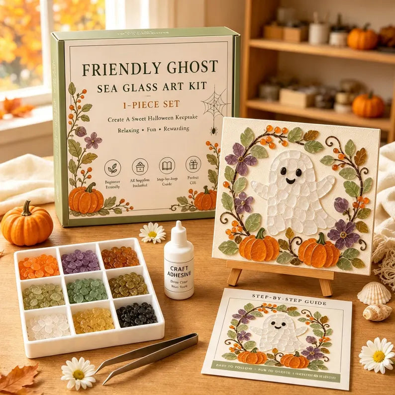 DIY Midnight Witch Sea Glass Mosaic Art Kit, Cozy Halloween Fall Decor