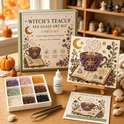DIY Midnight Witch Sea Glass Mosaic Art Kit, Cozy Halloween Fall Decor