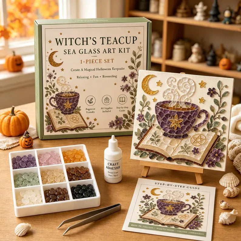 DIY Midnight Witch Sea Glass Mosaic Art Kit, Cozy Halloween Fall Decor