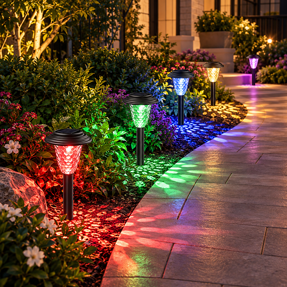 Solar Pathway Lights, IP65 Waterproof RGB & Warm White Outdoor Landscape Lighting LD64