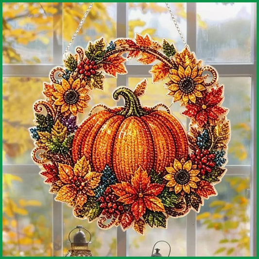 DIY Pumpkin Diamond Art Wreath Kit - Halloween Acrylic Door Hanging Decoration