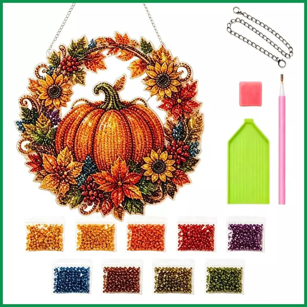 DIY Pumpkin Diamond Art Wreath Kit - Halloween Acrylic Door Hanging Decoration