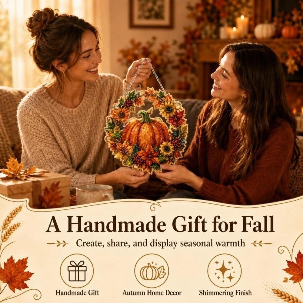 DIY Pumpkin Diamond Art Wreath Kit - Halloween Acrylic Door Hanging Decoration